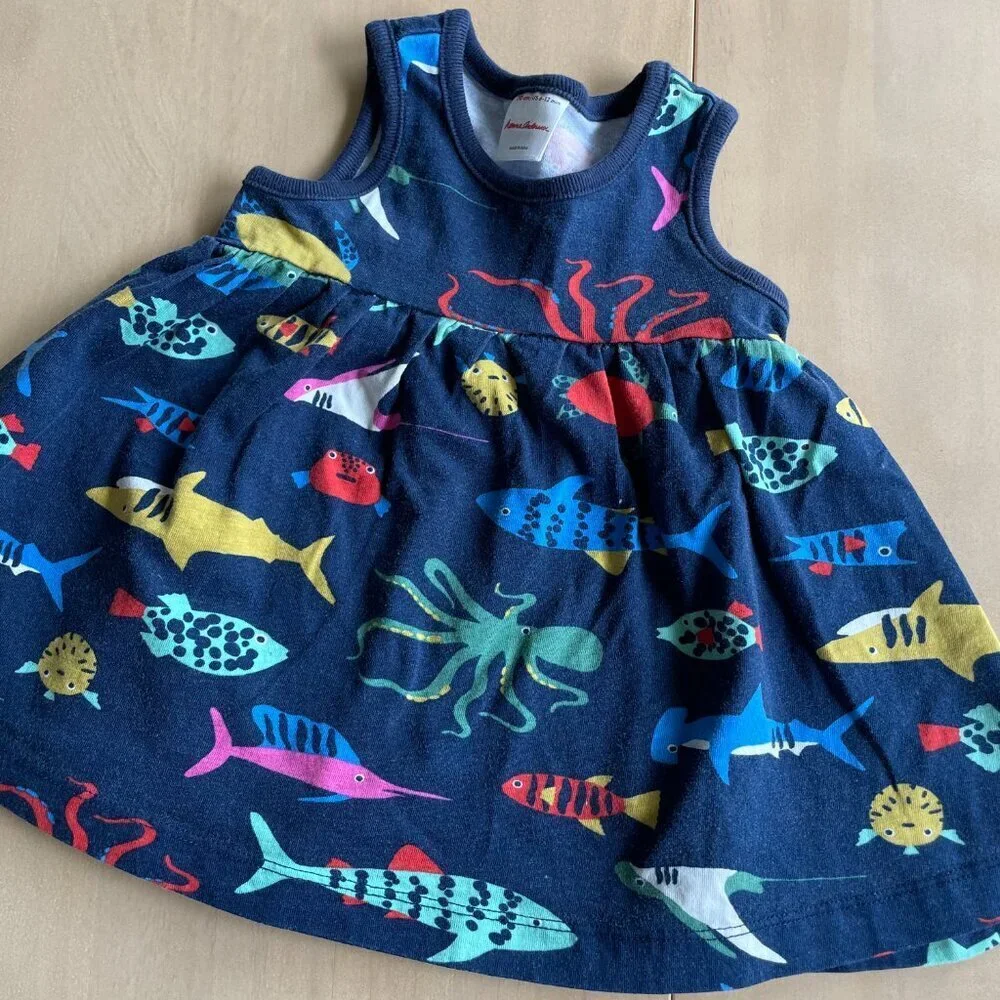 Hanna Andersson Baby‎ Print Dress & Bloomer Set, Aquarium - Size 6-12 Months